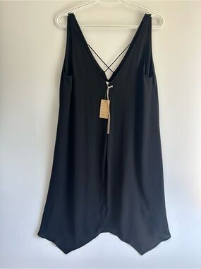 Monk & Lou Black Sleeveless V-Neck Slip Dress with Crisscross Back NWT
